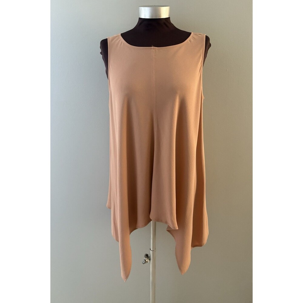 Eileen Fisher Bateau Neck Long Tank Top 100% Silk Sz M Pink Clay Hi Low